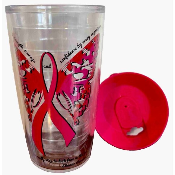 TERVIS Breast Cancer Awareness Pink Ribbon Butterfly 16 Oz Cup Tumbler W Lid - Picture 1 of 12